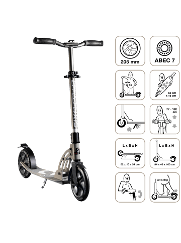 SIX DEGREES Aluminium Scooter 205 mm in grau