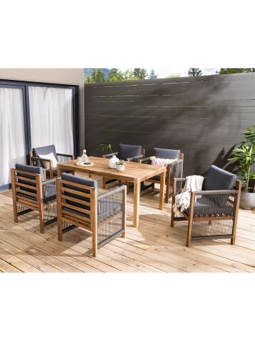 home24 Diningstuhl Bayton 2er-Set mit Armlehnen in Grau / Braun