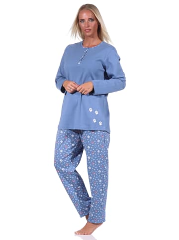 NORMANN Pyjama langarm Schlafanzug Kuschel interlock Tier in blau