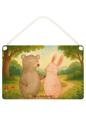 Mr. & Mrs. Panda Holzschild Bär und Hase Umarmen Design ohne Spruch in Weiß