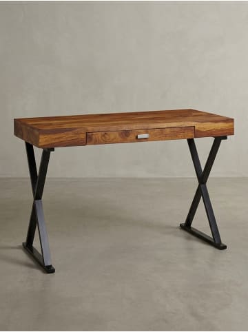 KADIMA DESIGN Schreibtisch | Sheesham/Schwarz, 120x55x78cm, Schublade in Schwarz
