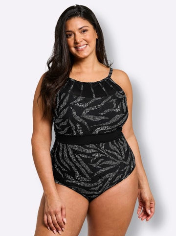 sheego Badeanzug in schwarz-weiß-bedruckt