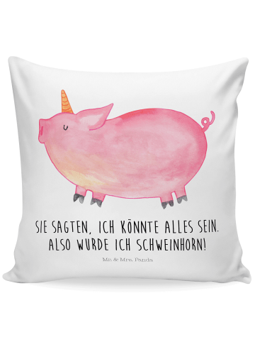 Mr. & Mrs. Panda 40x40 Kissen Einhorn Schweinhorn mit Spruch in Weiß