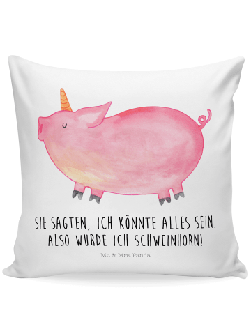 Mr. & Mrs. Panda Zierkissen Einhorn Schwein mit Spruch in Weiß
