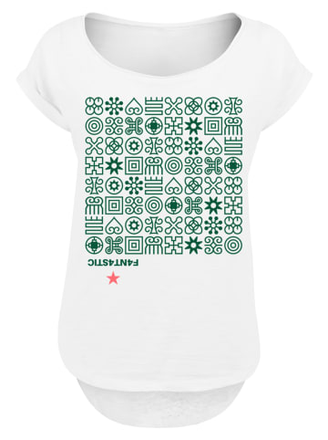 F4NT4STIC Long Cut T-Shirt Muster Grün Symbole in weiß