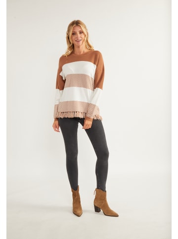 usha FESTIVAL Damen Oversize Strick Pullover in Beige Weiss