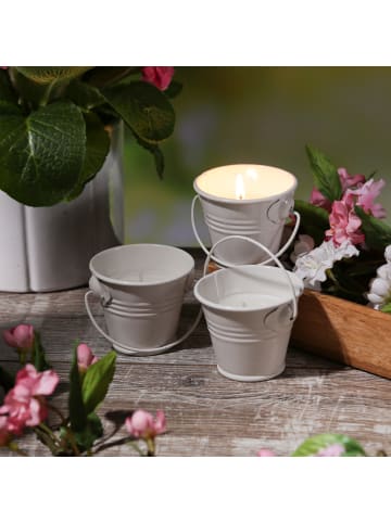 MARELIDA 3x Duftkerzen Citronella im Metalleimer Outdoorkerzen H: 5,5cm in weiß