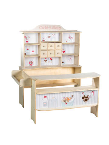 roba Kaufladen Café & Shop aus Holz natur mit 6 Schubladen & bedruckter Theke