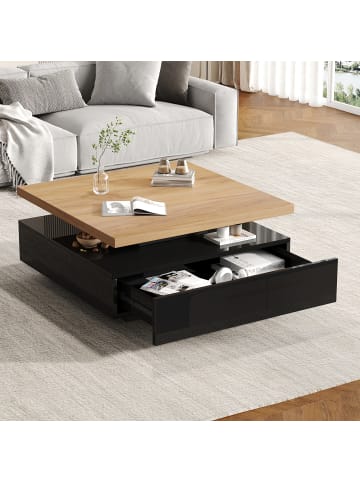 ABRIHOME Multifunktionaler 360° schwenkbarer Couchtisch mit Stauraum in Schwarzer