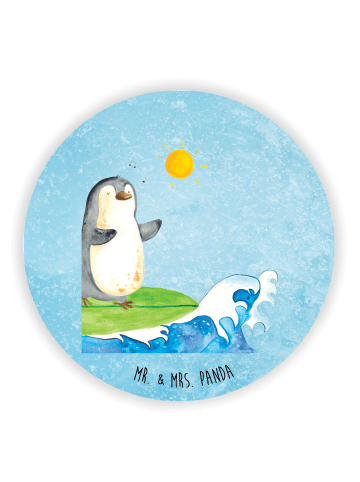 Mr. & Mrs. Panda Rund Magnet Pinguin Surfer ohne Spruch in Eisblau