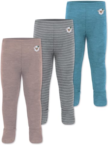 Normani Outdoor Sports 3er Pack Baby Merino Unterhose mit Füßen in Blau/Grau/Rosa