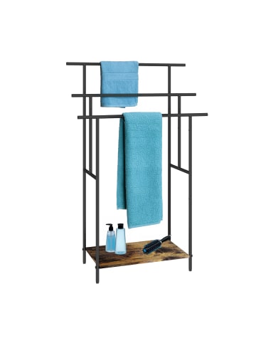 relaxdays Handtuchständer in Dunkelbraun/ Schwarz - (B)68 x (H)100 x (T)30 cm