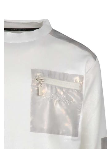 Carlo Colucci Sweatshirt Zipptasche Rundhals Regular Fit in Weiß