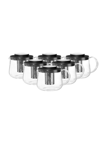 Ritzenhoff & Breker 6er Set Teekannen mit Sieb Yucca 1,5 l in schwarz-transparent