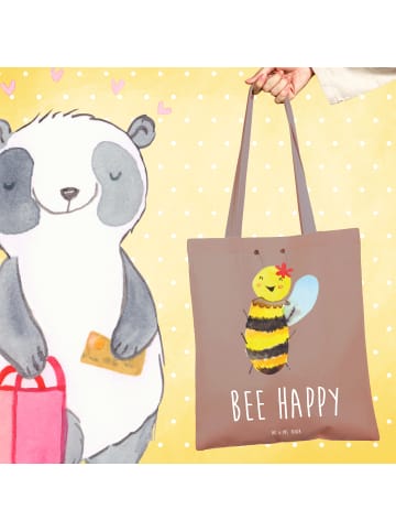 Mr. & Mrs. Panda Tragetasche Biene Happy mit Spruch in Braun Pastell