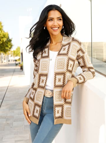 Sieh an! Strickjacke in camel-schoko-gemustert
