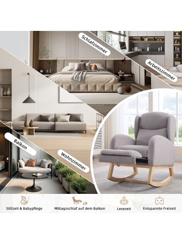 ABRIHOME Schaukelstuhl in Grau mit verstellbarer Fußstütze und hoher Rückenlehne