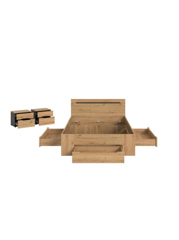 ebuy24 Schlafzimmer-Set Canu (3-teilig) Eiche 244 x 205 cm