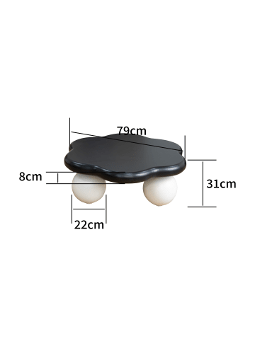 ABRIHOME Couchtisch in Schwarz Weiß matt 80 cm Wolkenform Blütenform für Wohnzimmer