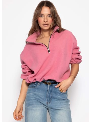 SASSYCLASSY Oversize Fleece Sweatshirt mit Reißverschluss in Rosa
