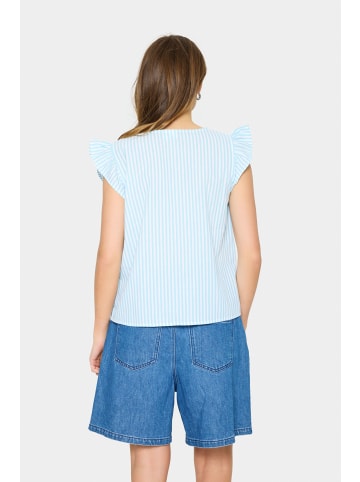 SAINT TROPEZ Kurzarm-Bluse SamaraSZ Gerade Passform in Reef Waters Ice Stripe