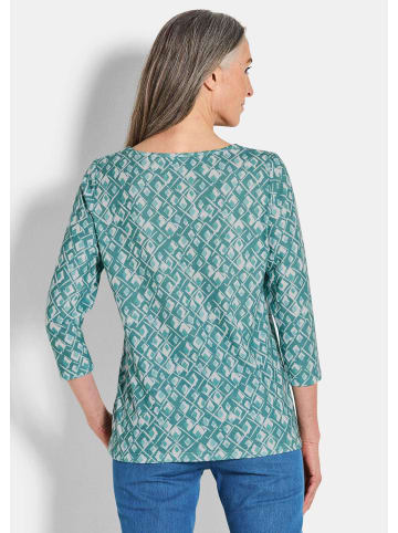 GOLDNER Halbarm Viskoseshirt im Allover-Design in graugrün / gemustert