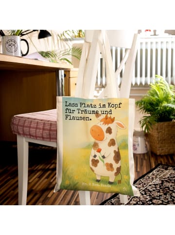 Mr. & Mrs. Panda Schultertasche Kuh Design mit Spruch in Weiß