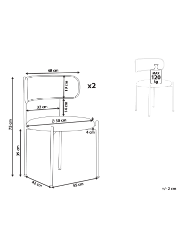 Beliani 2er-Set Esszimmerstuhl ANDOVER in Heller Holzfarbton/Beige
