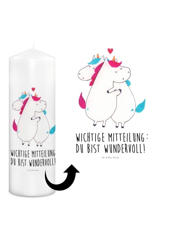 Mr. & Mrs. Panda Kerze Einhorn Mitteilung mit Spruch in Weiß