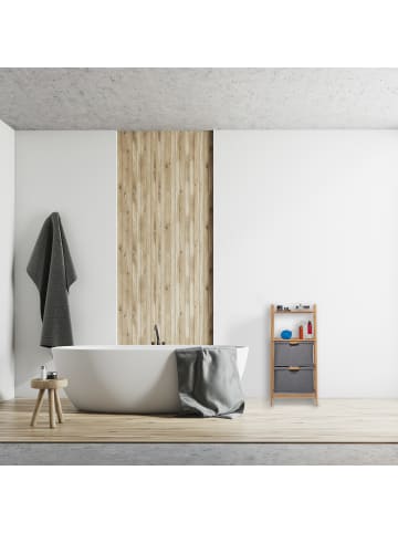 relaxdays Badregal mit Wäschekorb in Natur - (B)44 x (H)96 x (T)34 cm