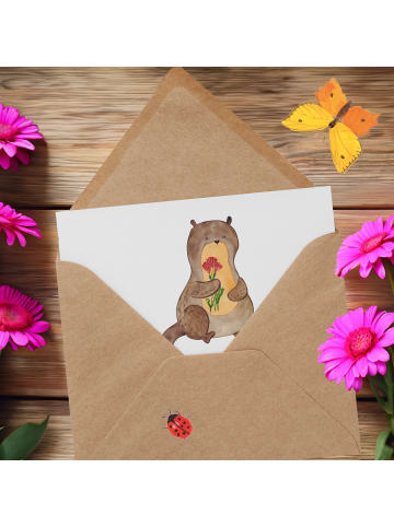 Mr. & Mrs. Panda Glückwunschkarte Otter Blumenstrauß mit Spruch in Weiß