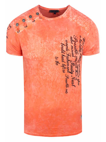 Rusty Neal Acid Washed T-Shirt mit Prints in Orange