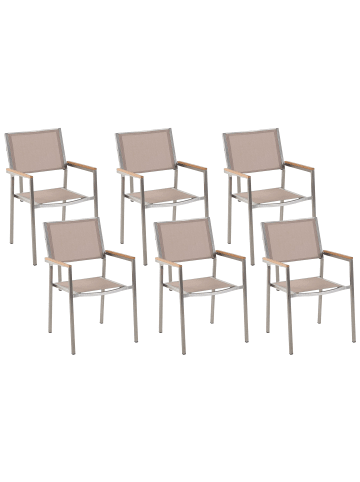 Beliani 6er-Set Gartenstuhl GROSSETO in Beige/Silber/Braun