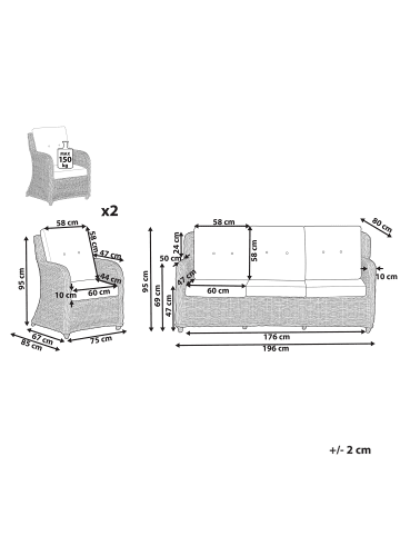 Beliani 3-tlg Sitzgruppe ALESSANO in /Weiß