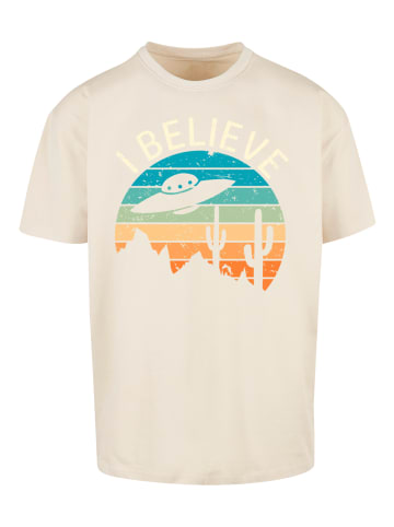 F4NT4STIC Heavy Oversize T-Shirt I Believe UFO Alien Sonnenuntergang in sand