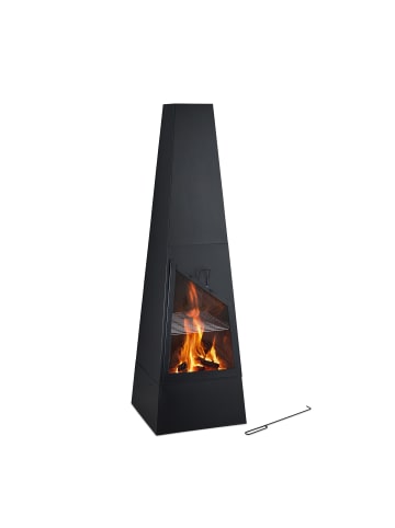relaxdays Gartenkamin in Schwarz - (B)44,5 x (H)149 x (T)44,5 cm