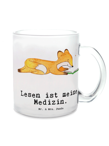 Mr. & Mrs. Panda Teetasse Fuchs Lesen mit Spruch in Transparent