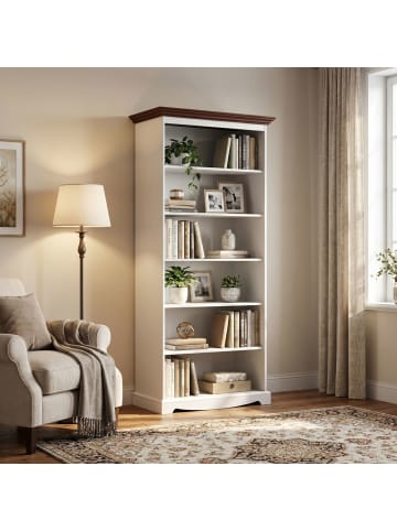 Feldmann-Wohnen Bücherregal Belluno Elegante weiß lackiert / gebeizt Nussbaum 89 / 44 / 190cm