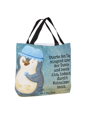 Mr. & Mrs. Panda Tote Bag Pinguin Duschen Design mit Spruch in Weiß