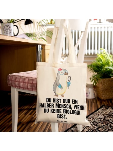 Mr. & Mrs. Panda Uni Tasche Biologin Herz mit Spruch in Creme