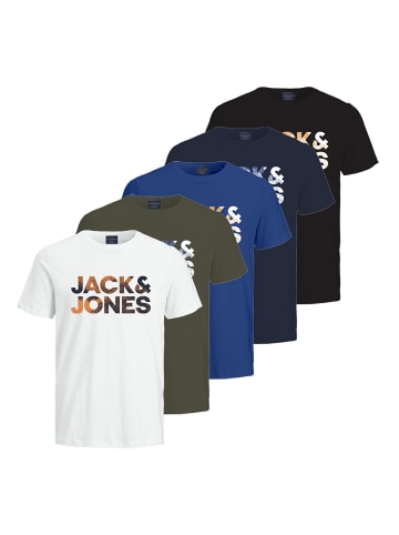 Jack & Jones T-Shirt 5er Pack in Weiß/Blau/Schwarz