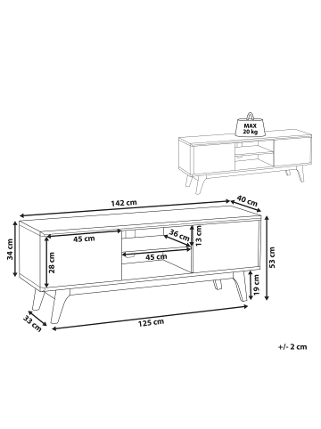 Beliani TV-Möbel ROCHESTER in Braun/Weiß - (W) 142 x (H) 53 x (L) 40 cm