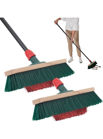 Novaliv 2X Besen mit V-Beborstung 40 cm Elaston grün/rot | Besen mit Teleskops in Rot