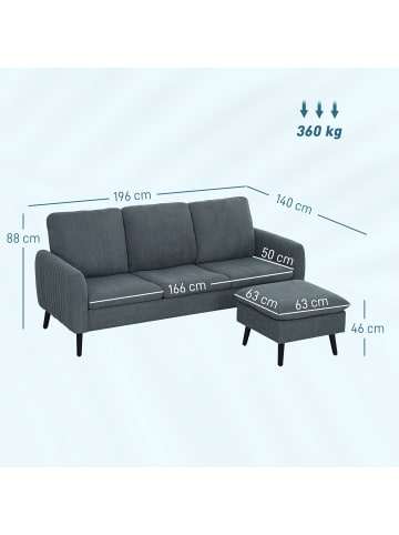 HOMCOM Ecksofa in Dunkelgrau 196L x 140B x 88H cm