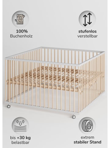 Sämann Sämann Laufgitter mit Matratze, Lattenrost & Schlupfsprossen weiß/natur Premium