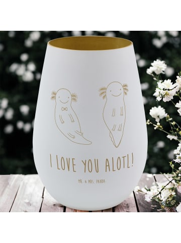 Mr. & Mrs. Panda Gold Windlicht Axolotl Liebe mit Spruch in Weiß
