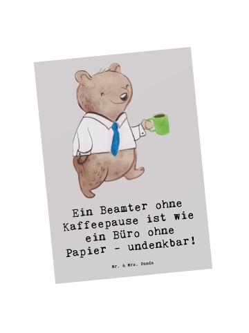 Mr. & Mrs. Panda Postkarte Beamter Kaffeepause mit Spruch in Grau Pastell