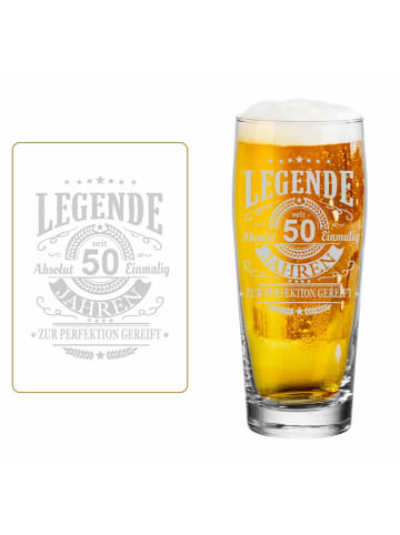 LUXENTU Willi Becher Bierglas mit Gravur Legende seit 50 Jahren 0,5 l in transparent