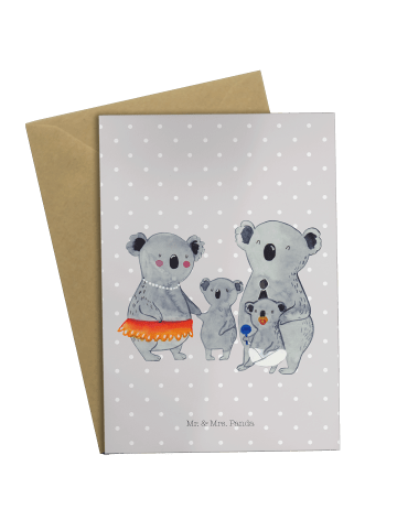 Mr. & Mrs. Panda Grußkarte Koala Familie ohne Spruch in Grau Pastell
