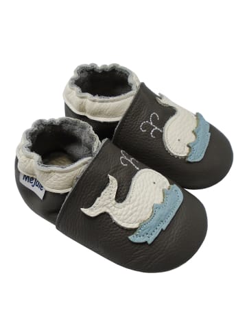 Mejale Leder Babyschuhe mit Wal-Muster, rutschfeste Sohle, schwarz